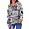 Paris Pattern Print Women Off Shoulder Sweatshirt-grizzshop