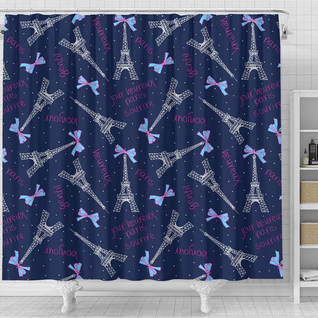 Paris Print Pattern Bathroom Shower Curtain-grizzshop