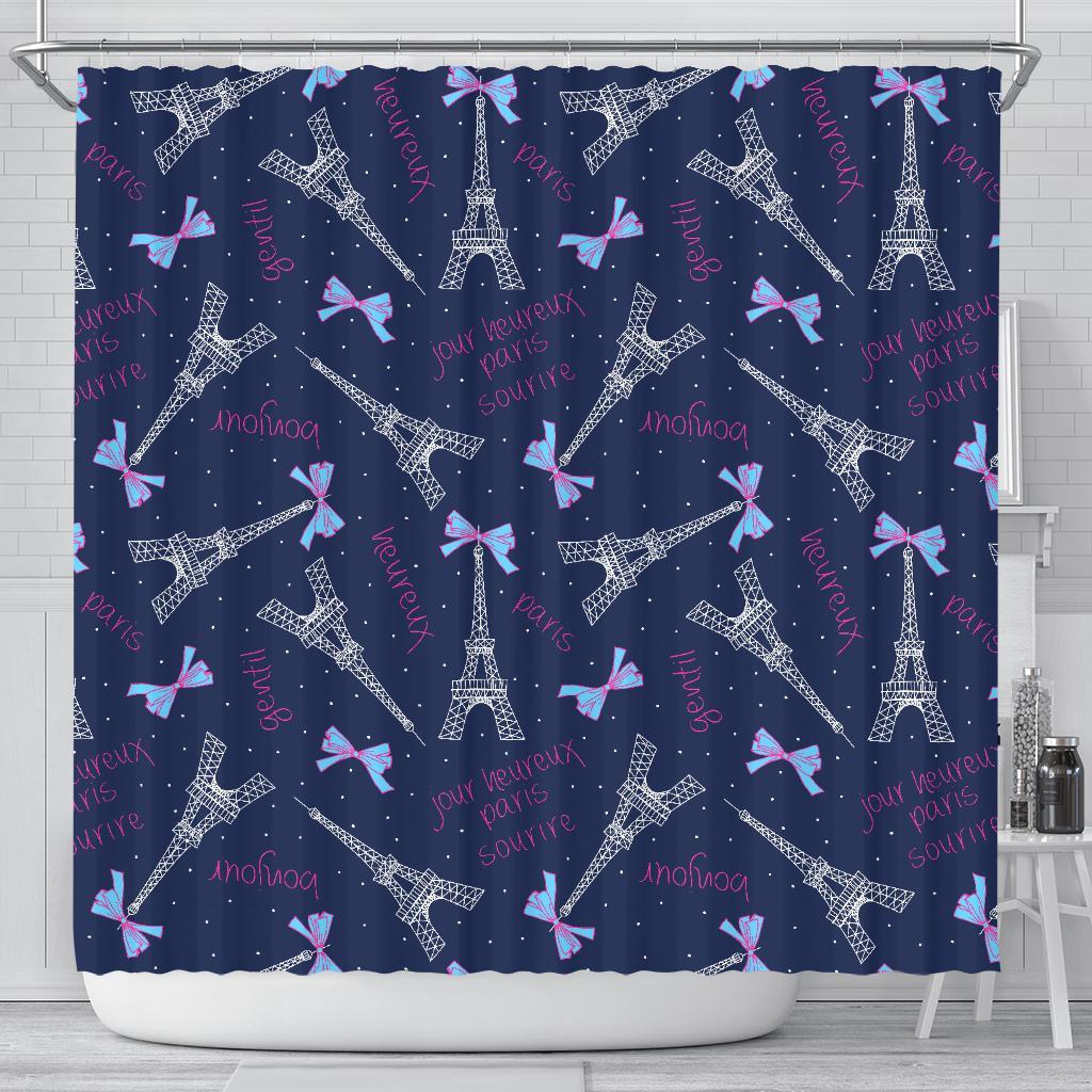 Paris Print Pattern Bathroom Shower Curtain-grizzshop