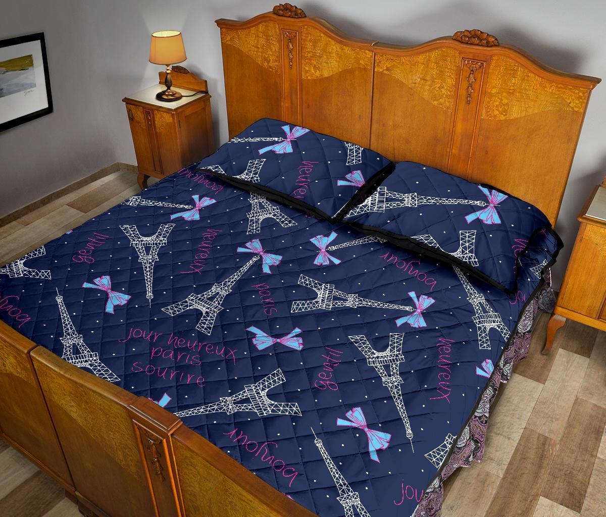 Paris Print Pattern Bed Set Quilt-grizzshop