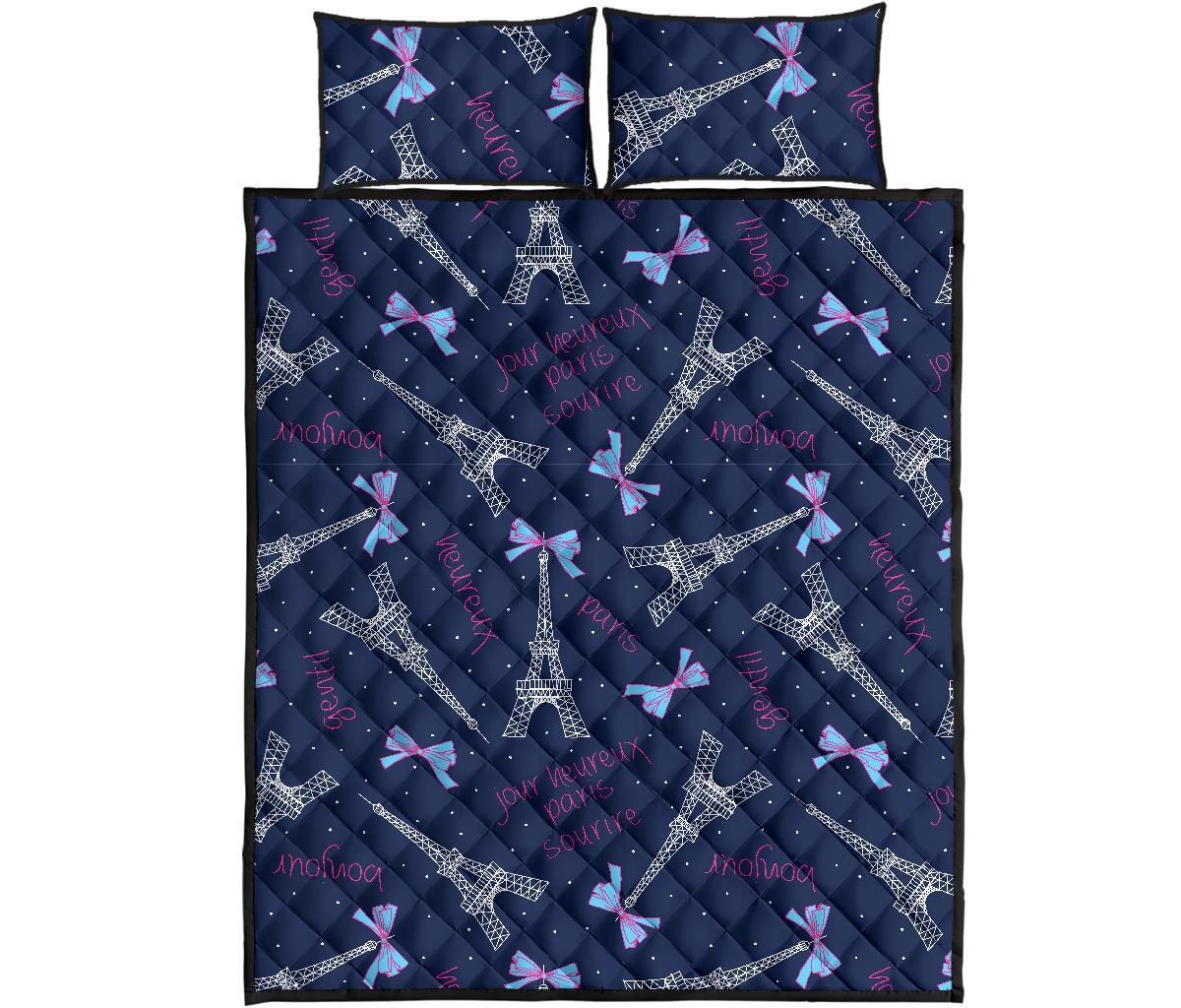 Paris Print Pattern Bed Set Quilt-grizzshop