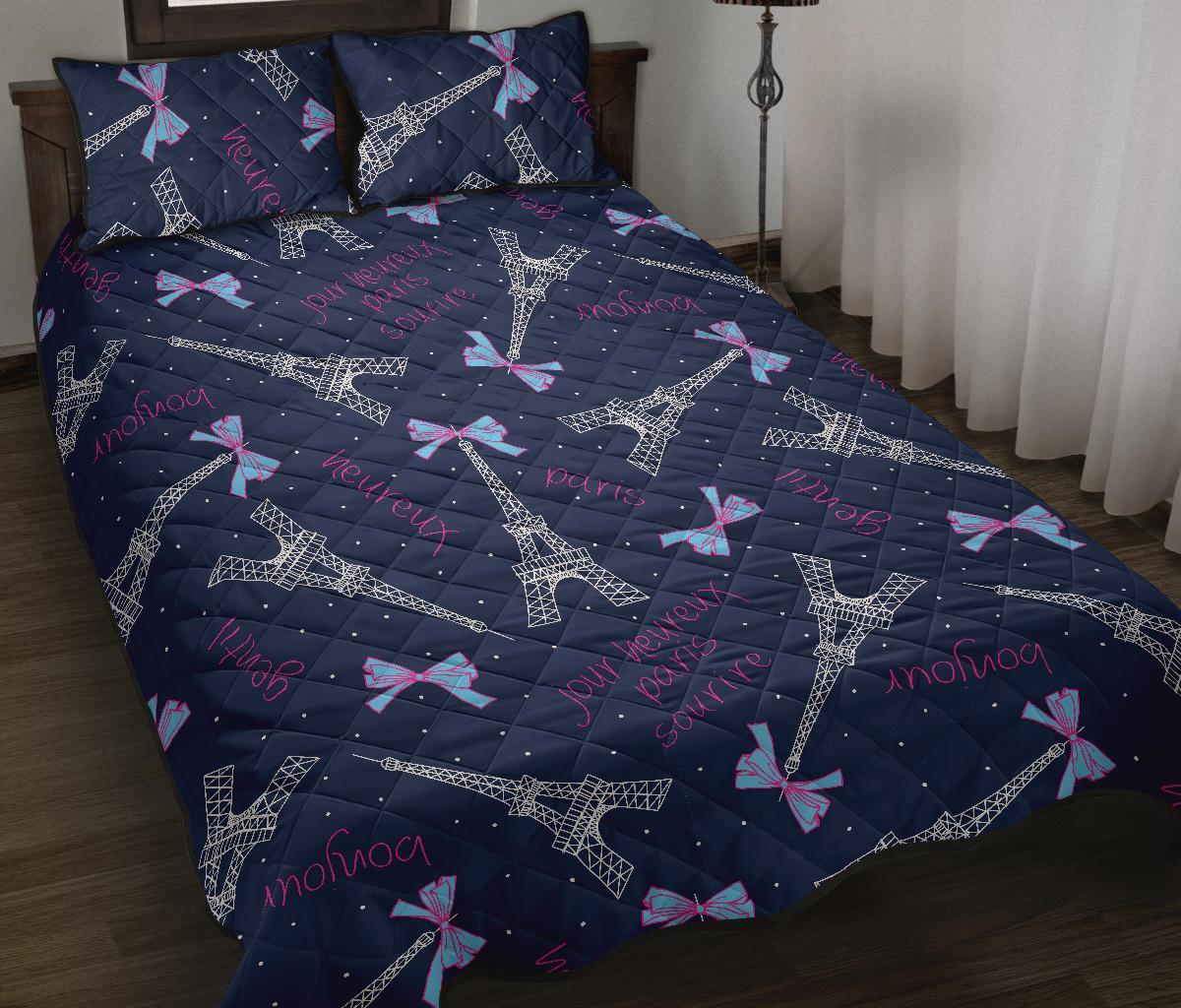 Paris Print Pattern Bed Set Quilt-grizzshop