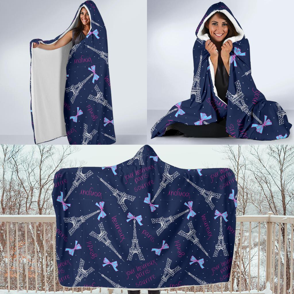 Paris Print Pattern Hooded Blanket-grizzshop