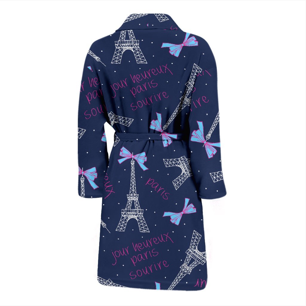 Paris Print Pattern Men Long Robe-grizzshop