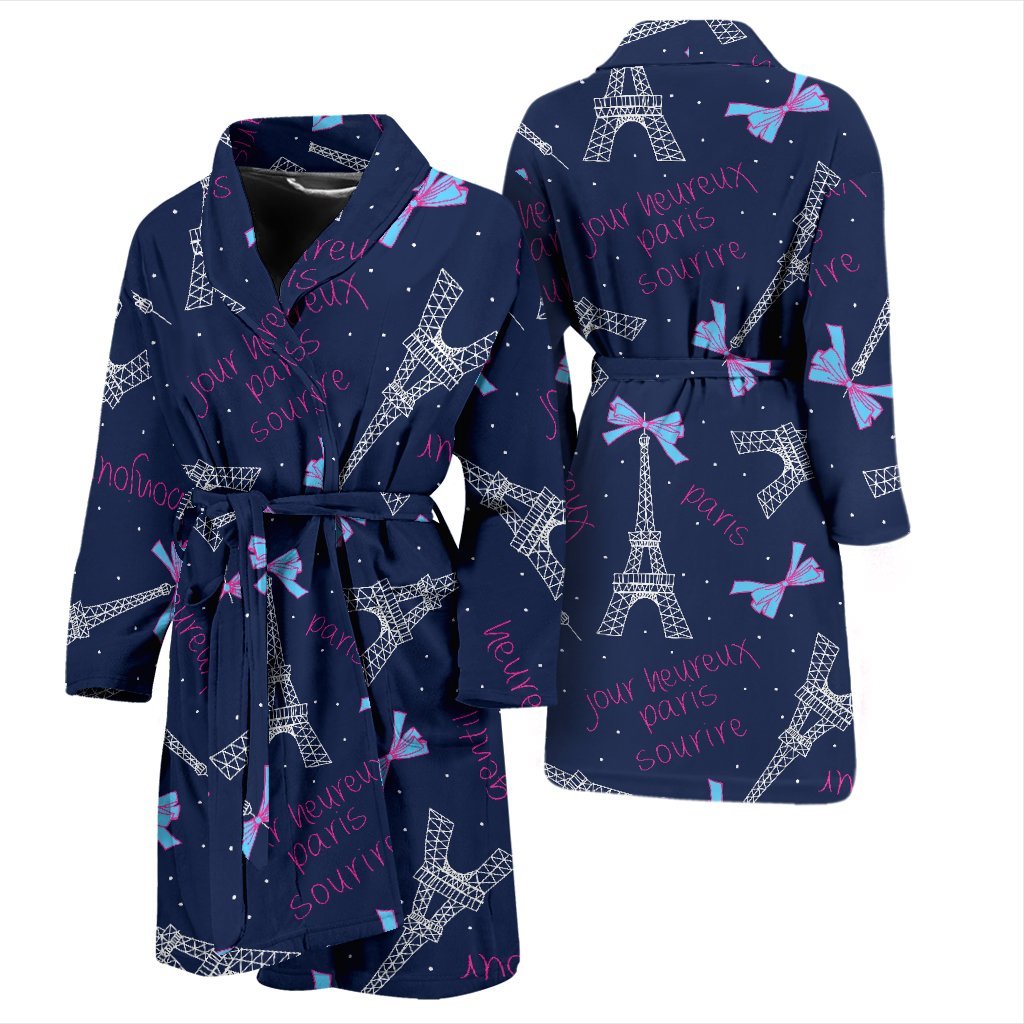 Paris Print Pattern Men Long Robe-grizzshop