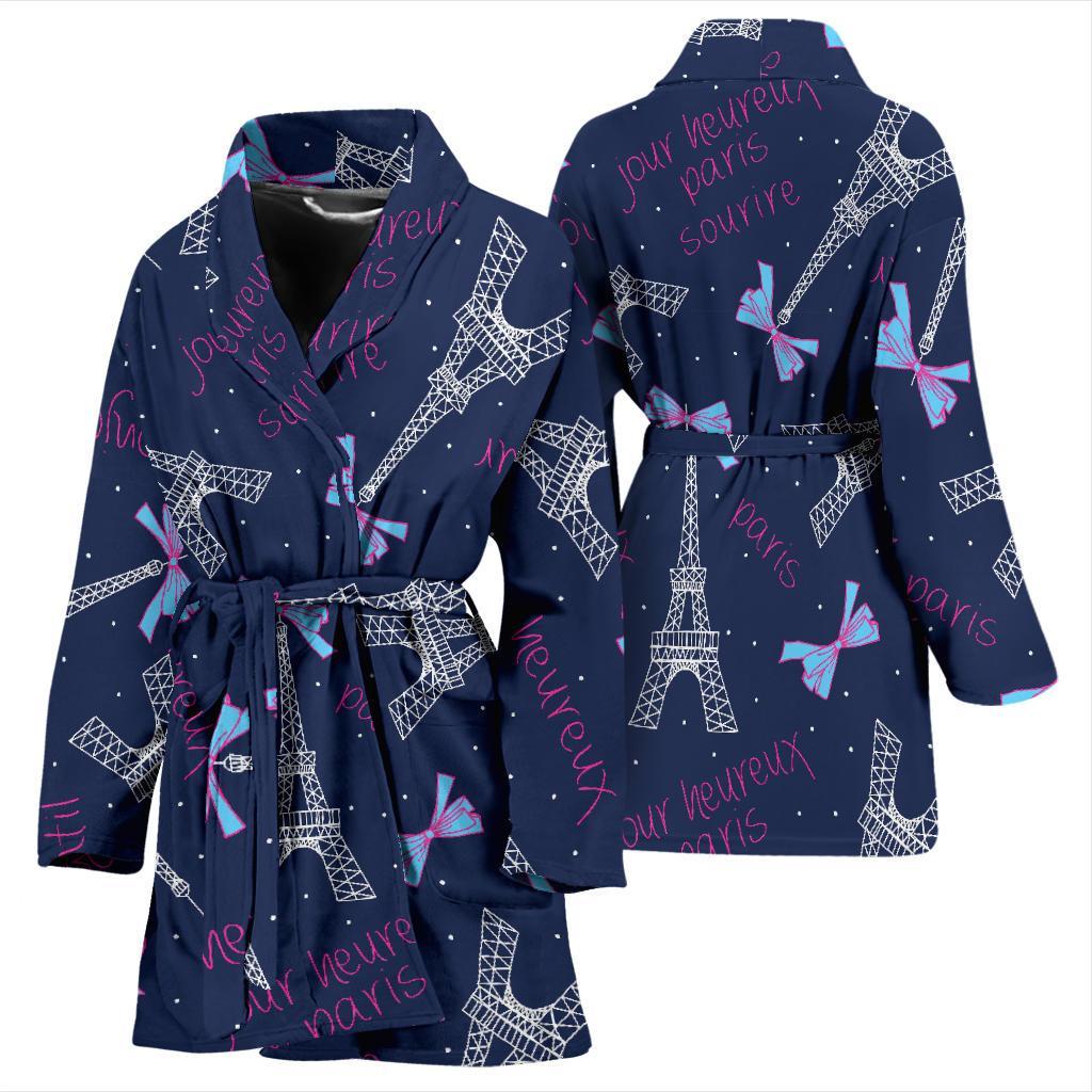 Paris Print Pattern Women Long Robe-grizzshop