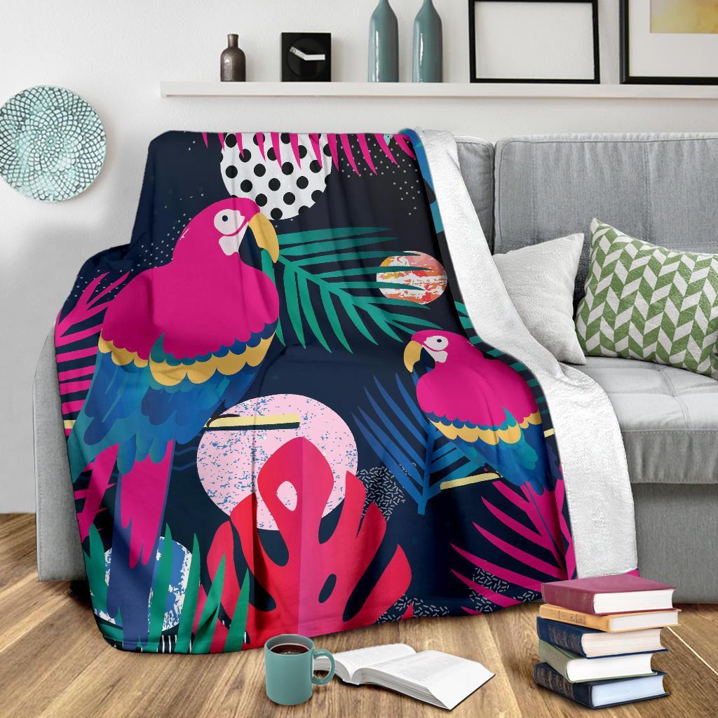 Parrot Bird Floral Pattern Print Blanket-grizzshop