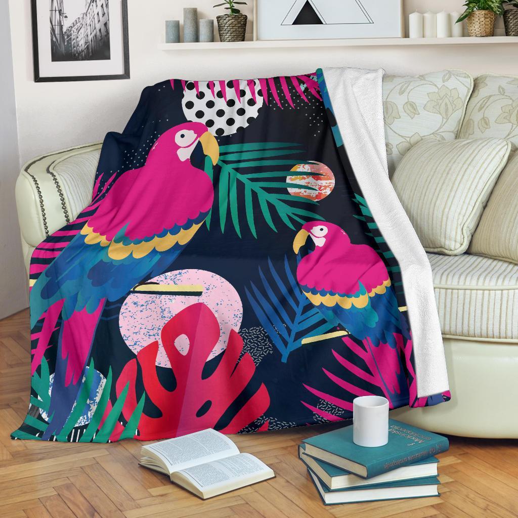 Parrot Bird Floral Pattern Print Blanket-grizzshop