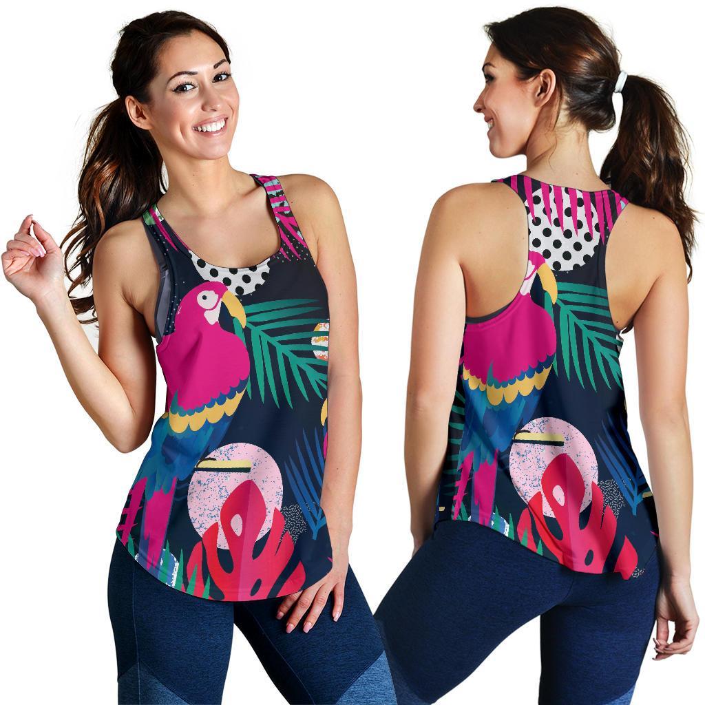 Parrot Bird Floral Pattern Print Racerback Tank Tops-grizzshop
