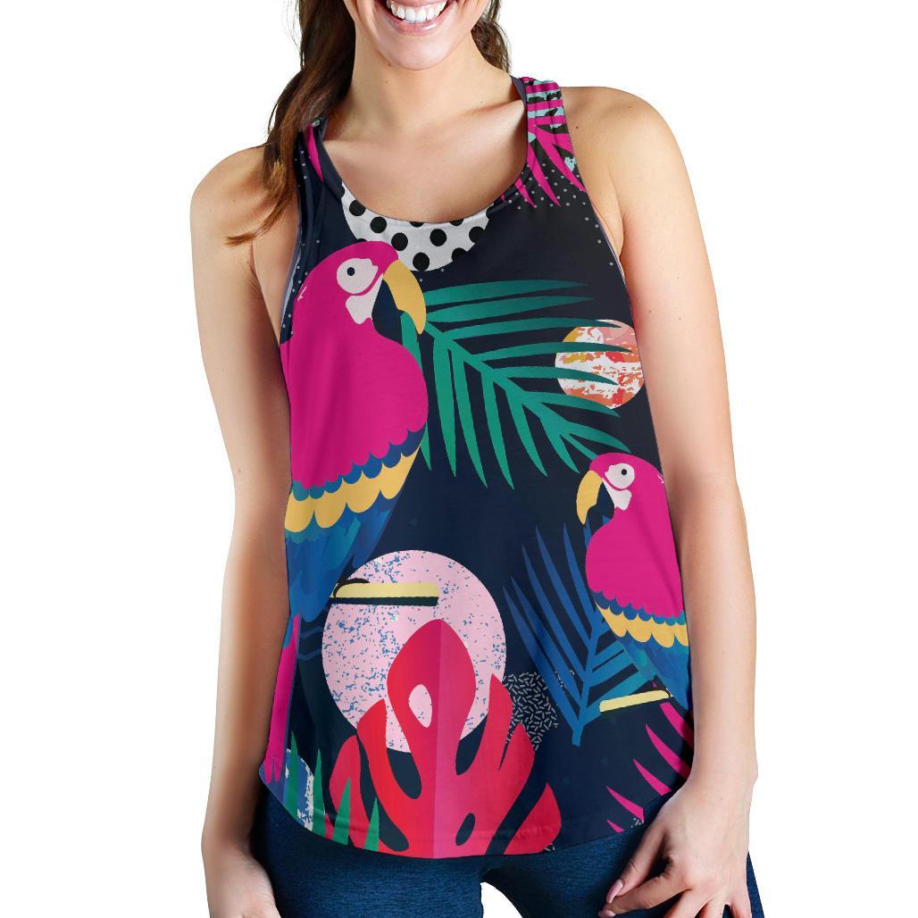Parrot Bird Floral Pattern Print Racerback Tank Tops-grizzshop