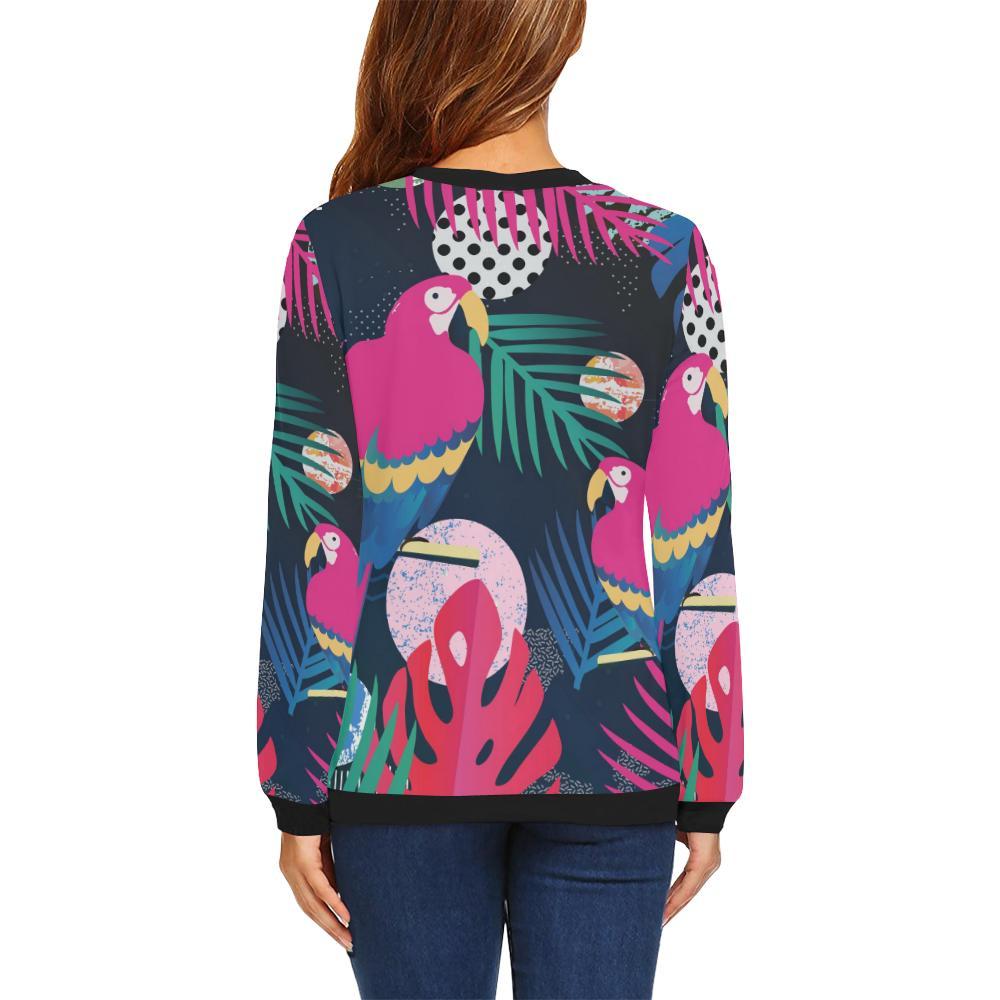 Parrot Bird Floral Pattern Print Women Crewneck Sweatshirt-grizzshop