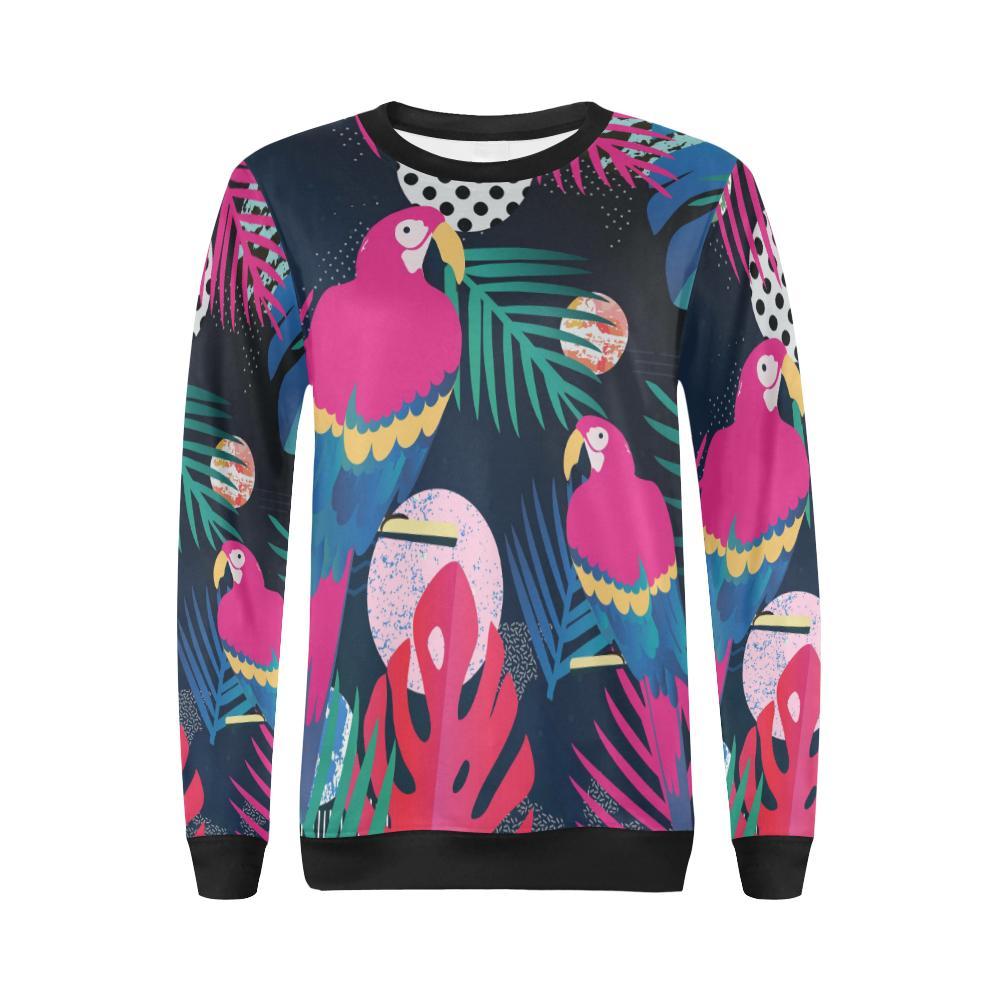 Parrot Bird Floral Pattern Print Women Crewneck Sweatshirt-grizzshop