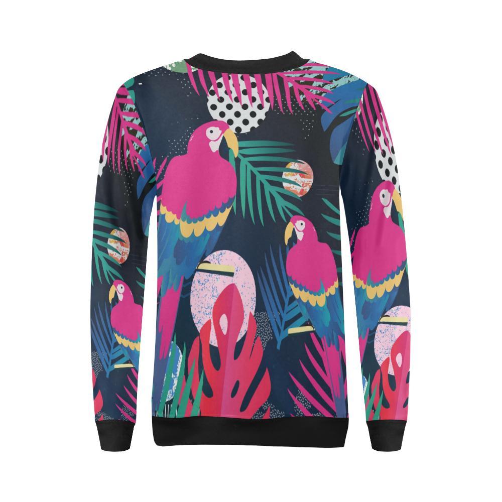 Parrot Bird Floral Pattern Print Women Crewneck Sweatshirt-grizzshop