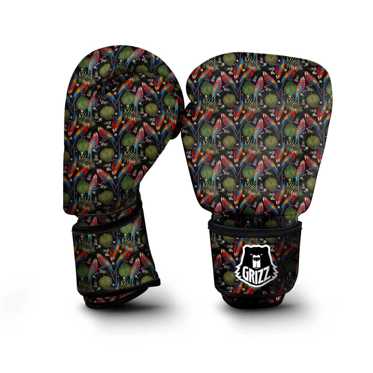 Parrot Embroidery Print Pattern Boxing Gloves-grizzshop