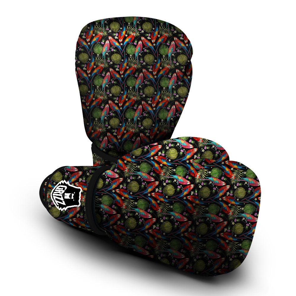 Parrot Embroidery Print Pattern Boxing Gloves-grizzshop