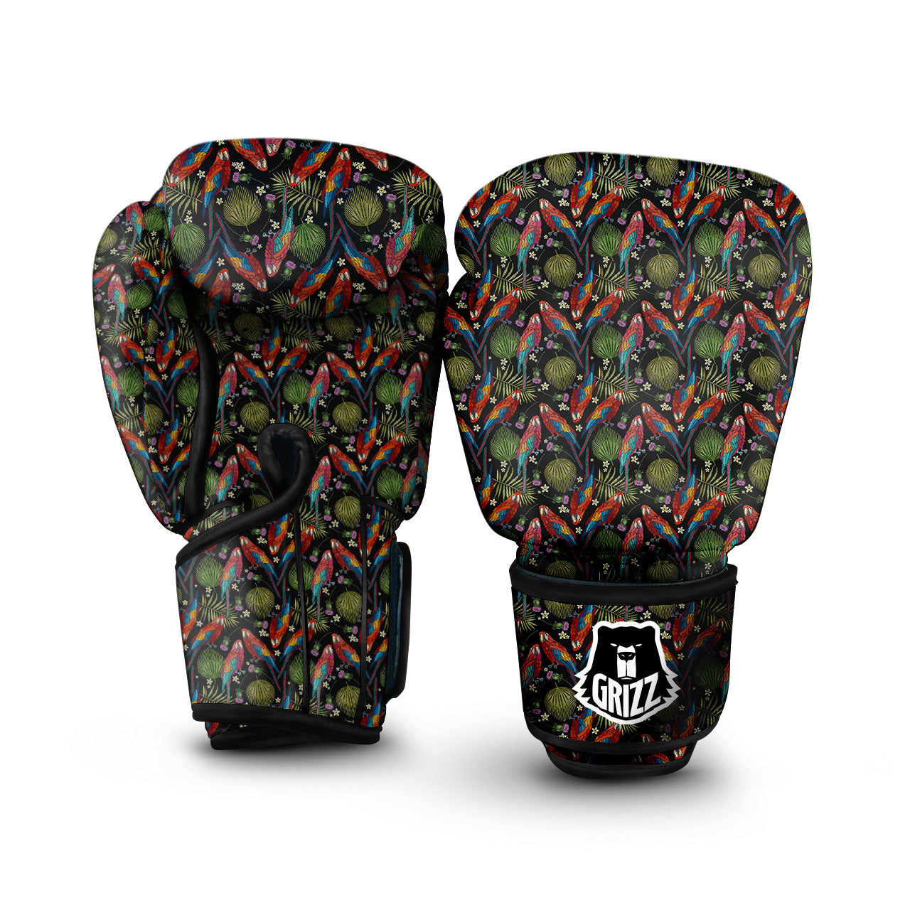 Parrot Embroidery Print Pattern Boxing Gloves-grizzshop