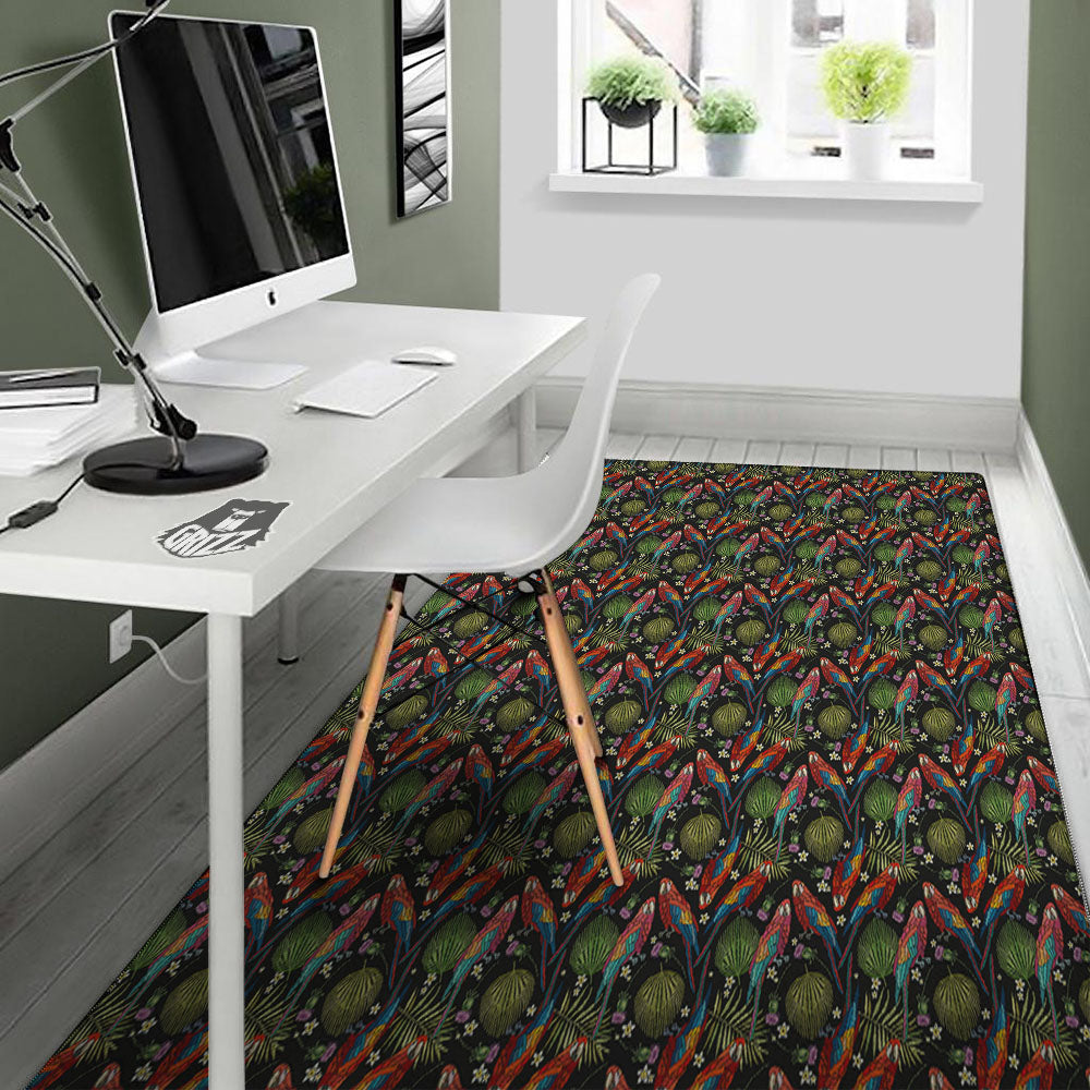 Parrot Embroidery Print Pattern Floor Mat-grizzshop