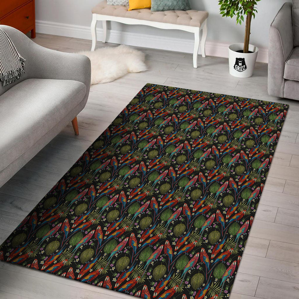Parrot Embroidery Print Pattern Floor Mat-grizzshop