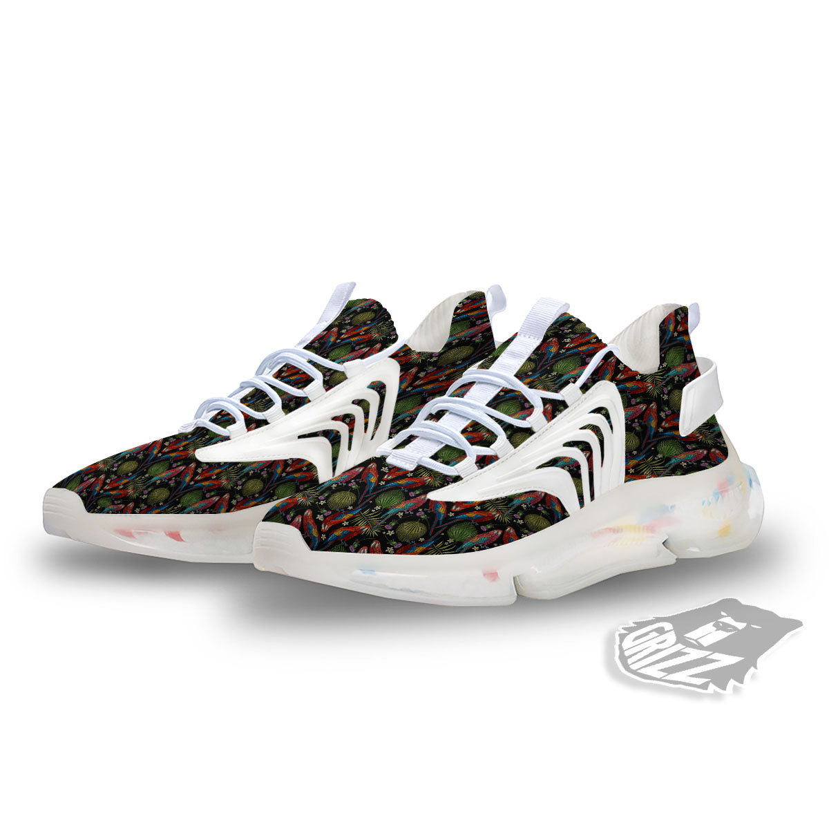 Parrot Embroidery Print Pattern White Gym Shoes-grizzshop