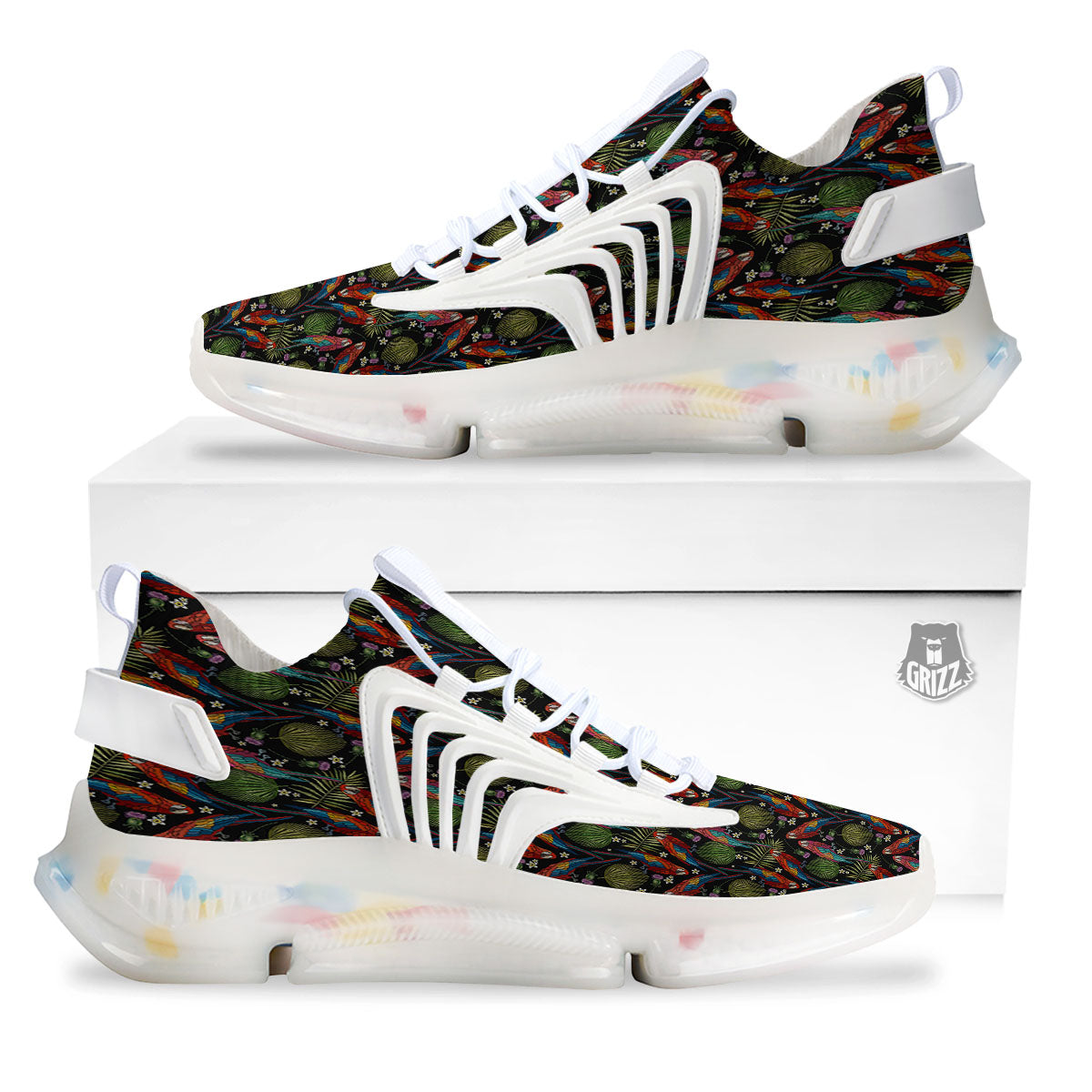 Parrot Embroidery Print Pattern White Gym Shoes-grizzshop
