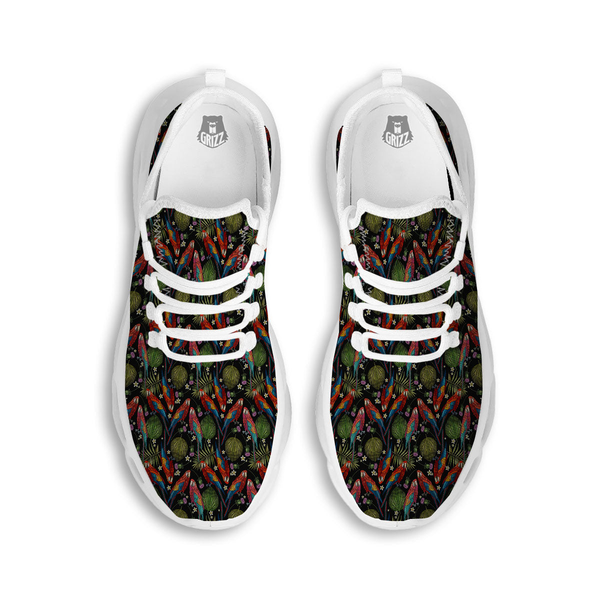 Parrot Embroidery Print Pattern White Running Shoes-grizzshop
