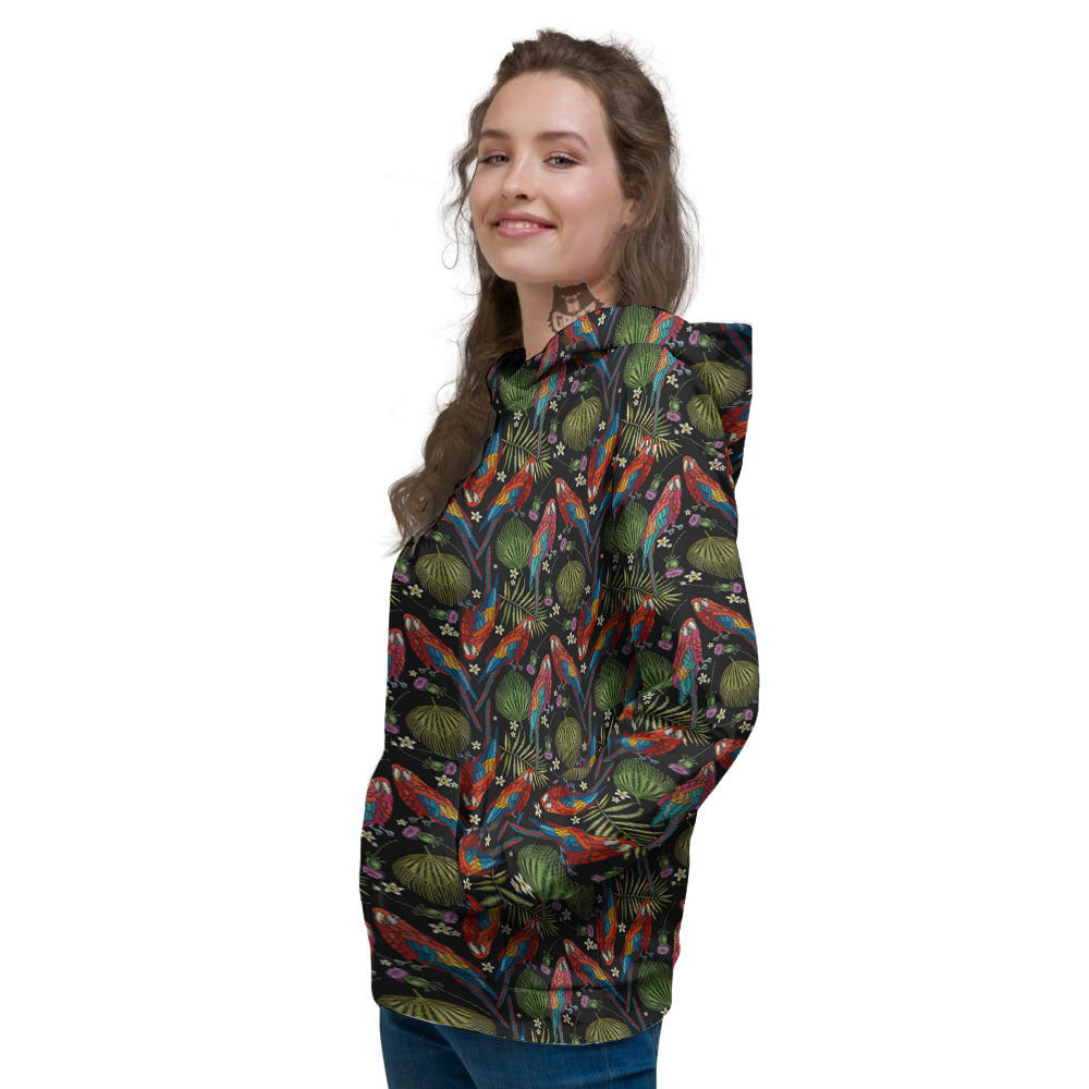 Parrot Embroidery Print Pattern Women's Hoodie-grizzshop