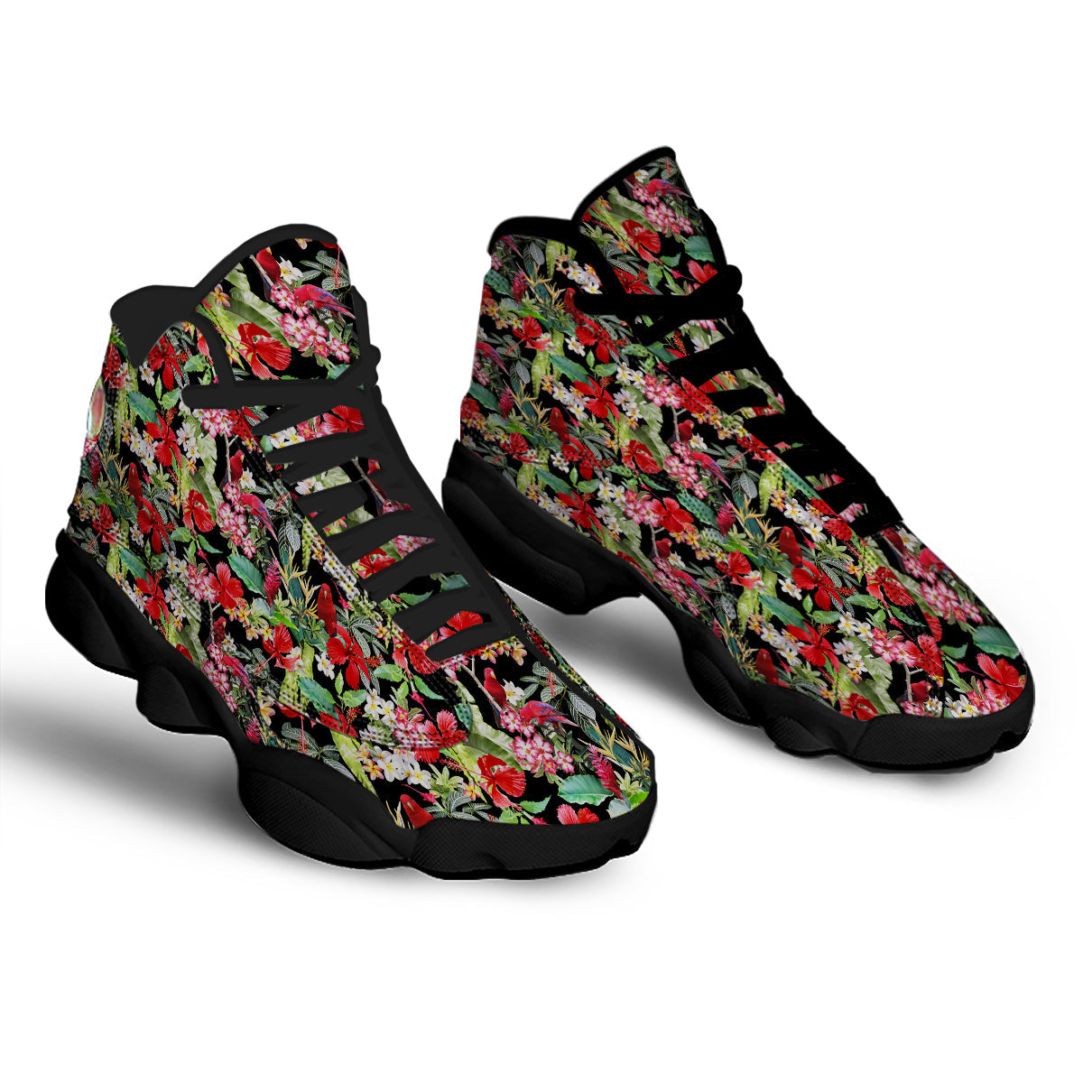 Parrot Hawaiian Tropical Print Pattern Black Basketball Shoes-grizzshop