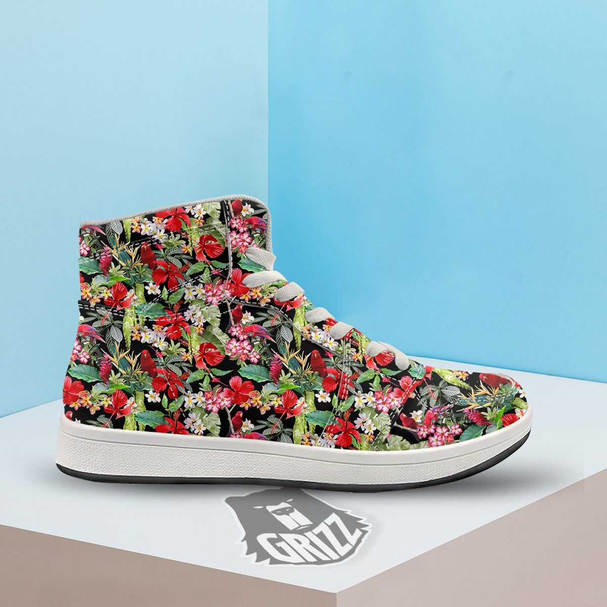 Parrot Hawaiian Tropical Print Pattern High Top Sneakers-grizzshop