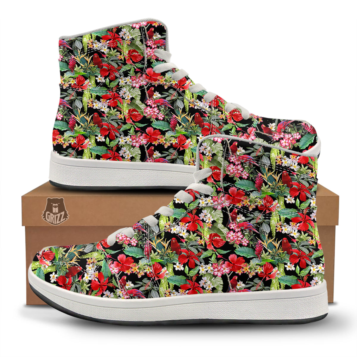 Parrot Hawaiian Tropical Print Pattern High Top Sneakers-grizzshop