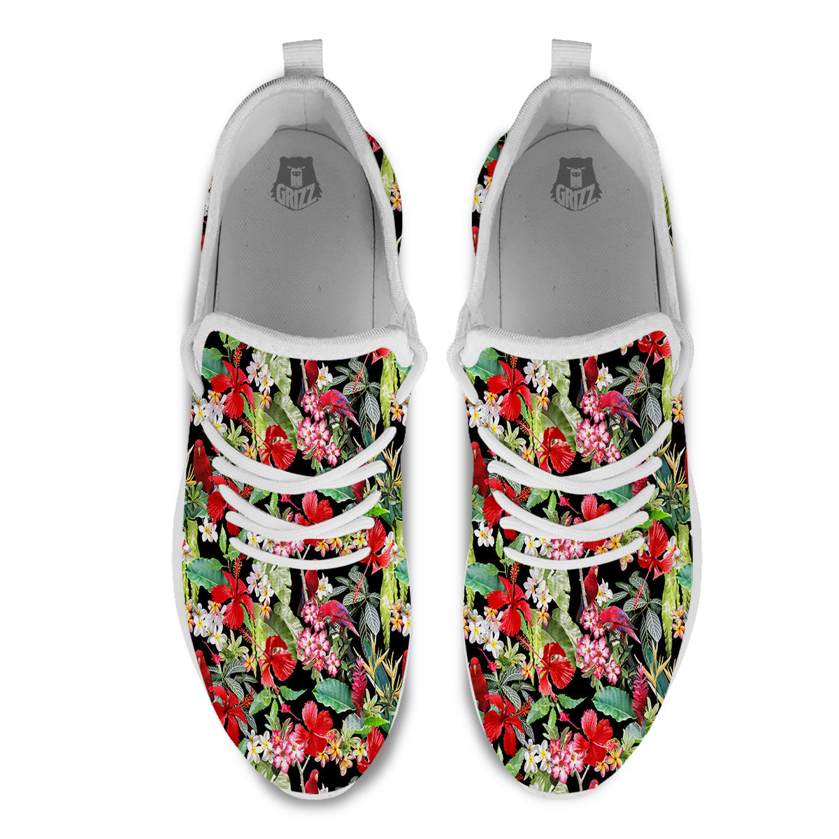 Parrot Hawaiian Tropical Print Pattern White Athletic Shoes-grizzshop