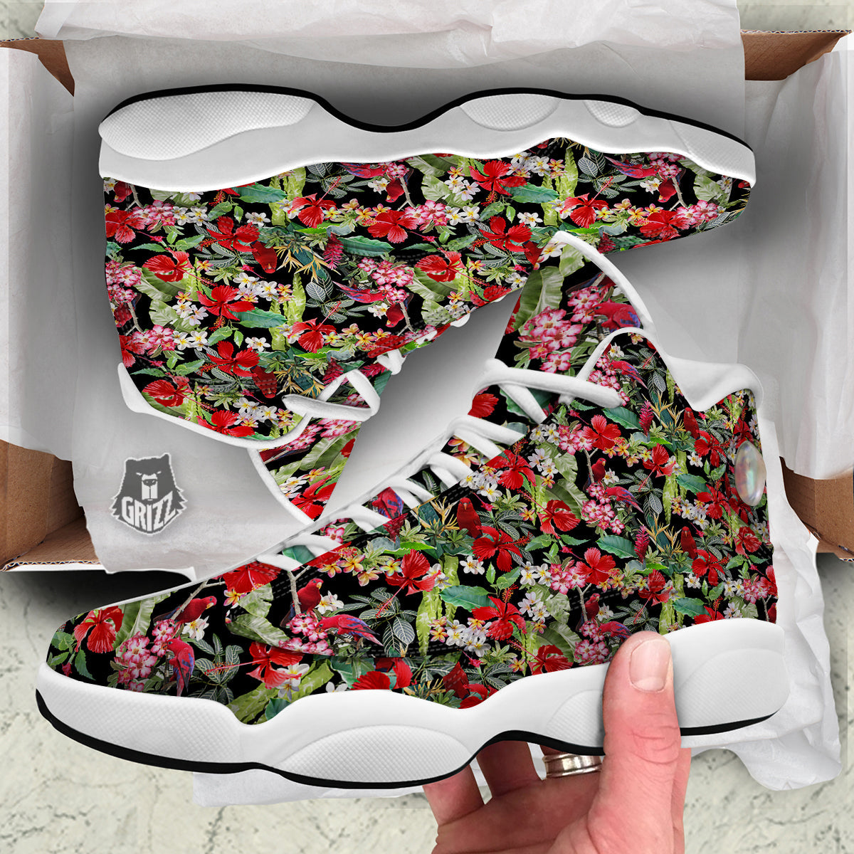 Parrot Hawaiian Tropical Print Pattern White Basketball Shoes-grizzshop