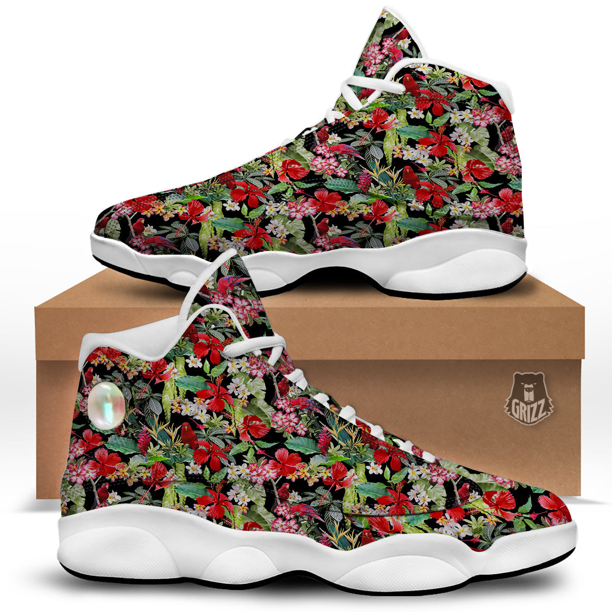 Parrot Hawaiian Tropical Print Pattern White Basketball Shoes-grizzshop