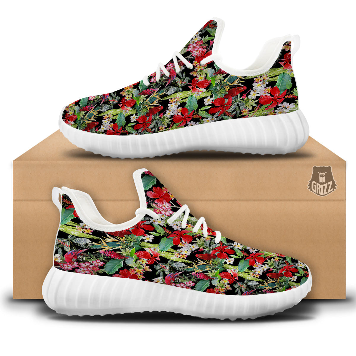 Parrot Hawaiian Tropical Print Pattern White Walking Shoes-grizzshop