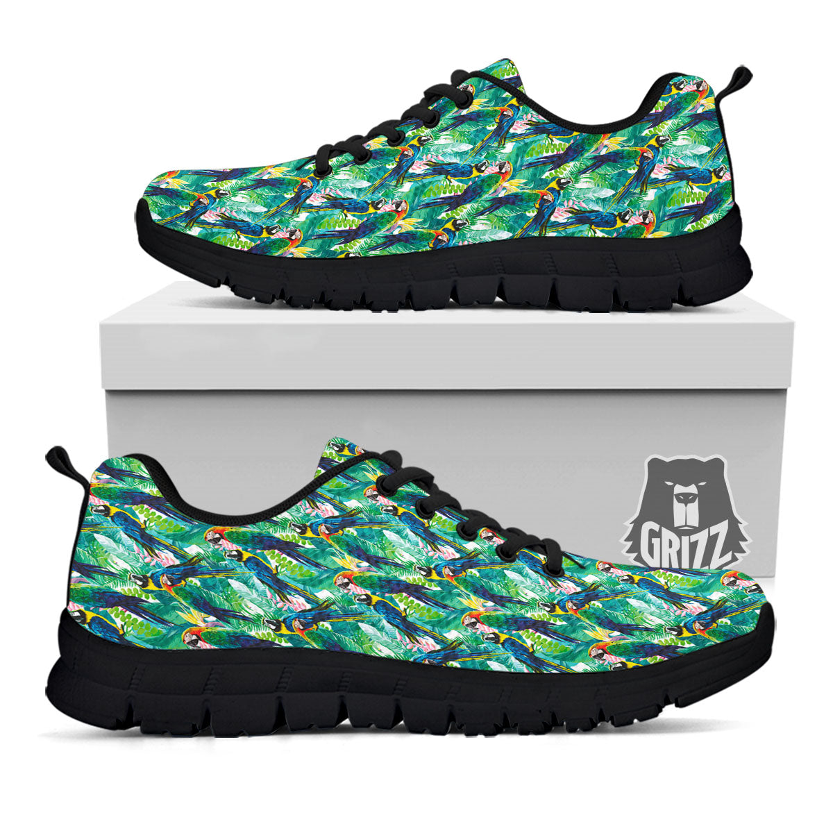 Parrot Macaw Print Pattern Black Sneaker-grizzshop