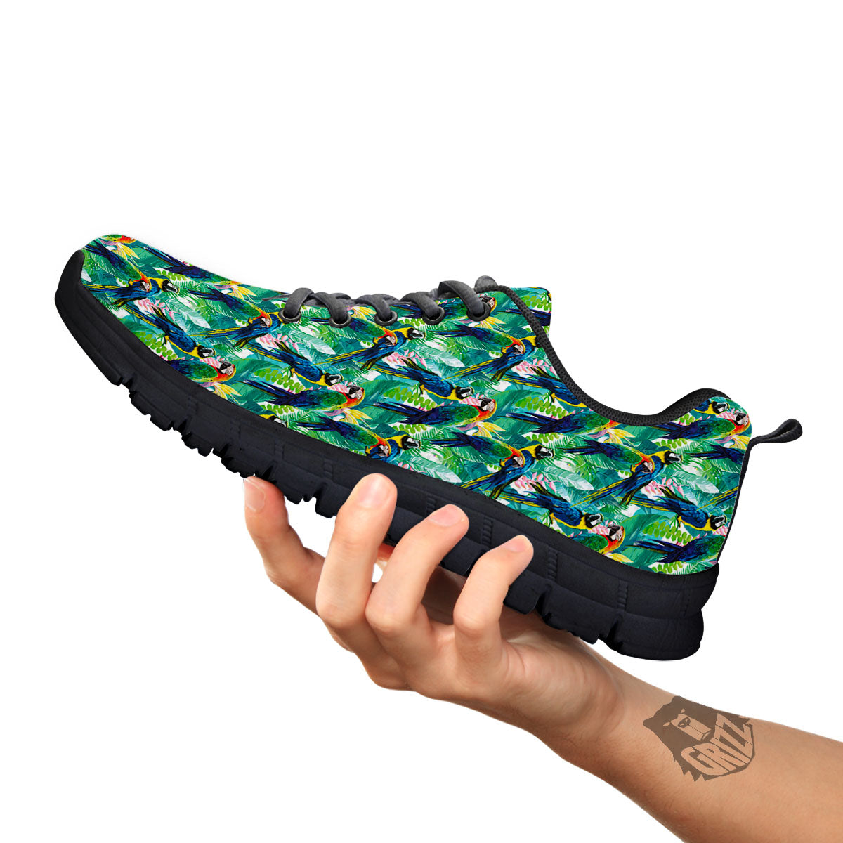 Parrot Macaw Print Pattern Black Sneaker-grizzshop