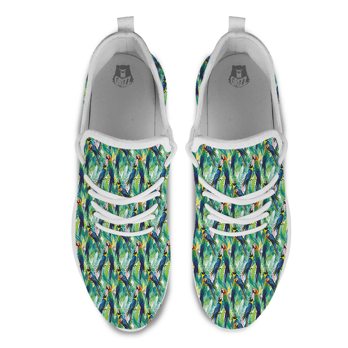 Parrot Macaw Print Pattern White Athletic Shoes-grizzshop