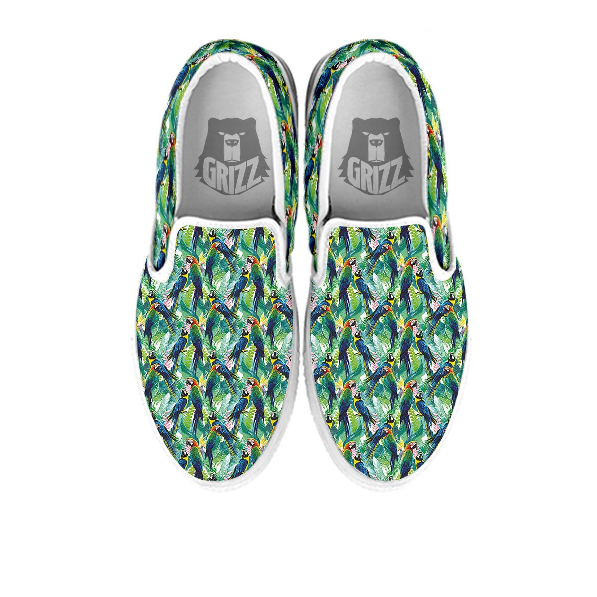 Parrot Macaw Print Pattern White Slip On Shoes-grizzshop