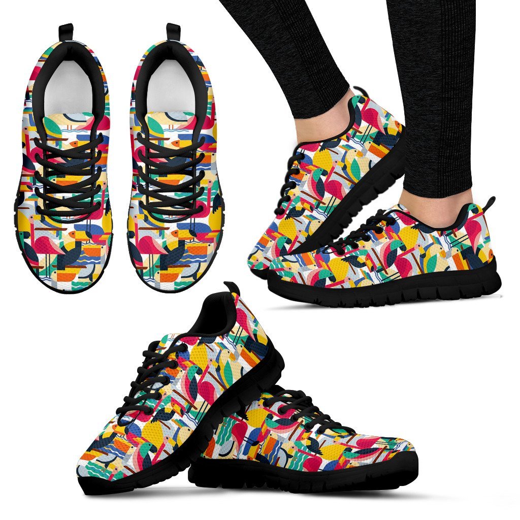 Parrot Pattern Print Black Sneaker Shoes For Men Women-grizzshop