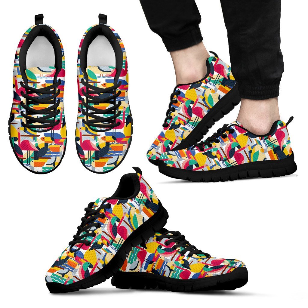 Parrot Pattern Print Black Sneaker Shoes For Men Women-grizzshop