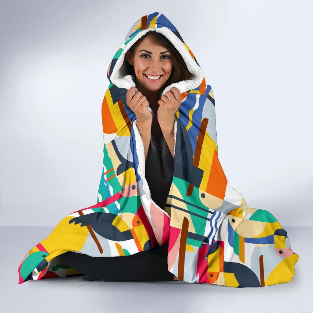 Parrot Pattern Print Hooded Blanket-grizzshop