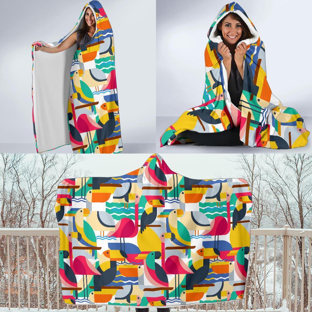 Parrot Pattern Print Hooded Blanket-grizzshop