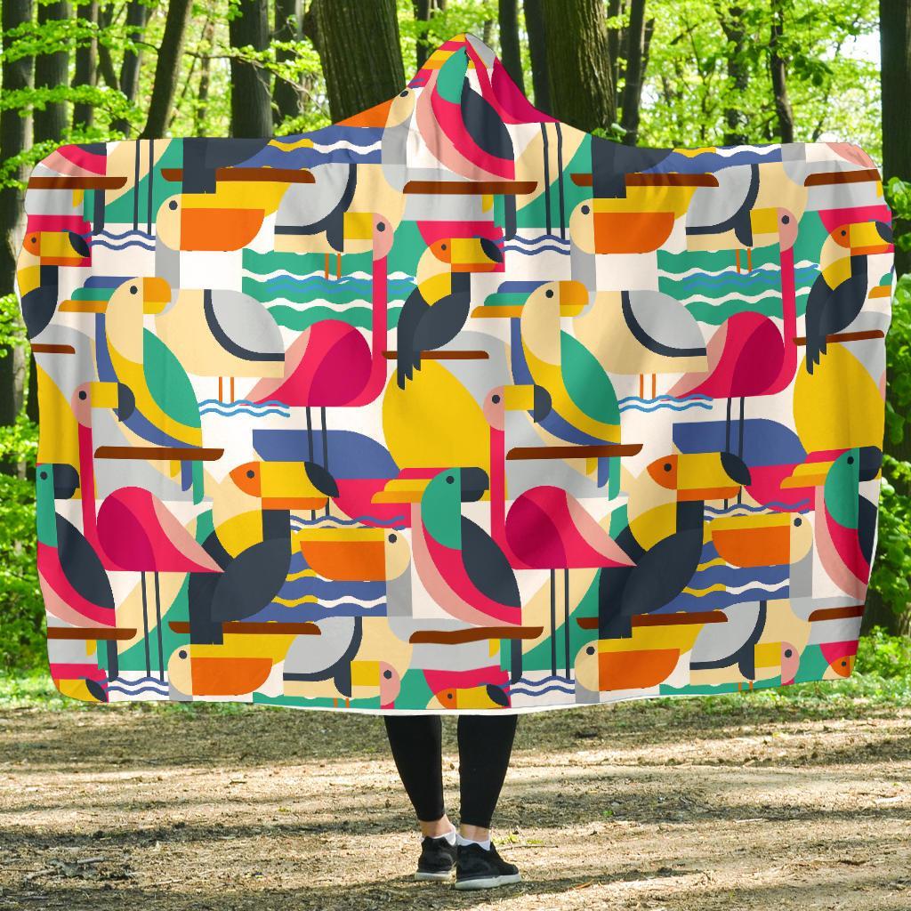 Parrot Pattern Print Hooded Blanket-grizzshop