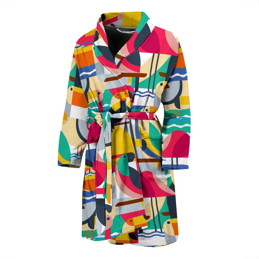 Parrot Pattern Print Men Long Robe-grizzshop