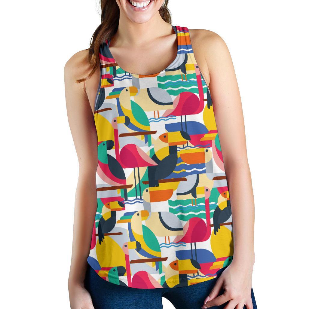 Parrot Pattern Print Racerback Tank Tops-grizzshop