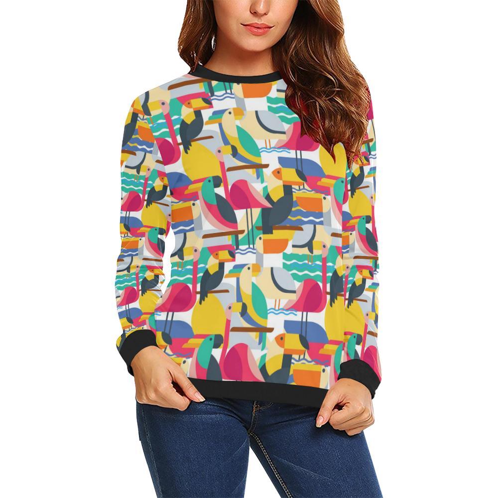 Parrot Pattern Print Women Crewneck Sweatshirt-grizzshop