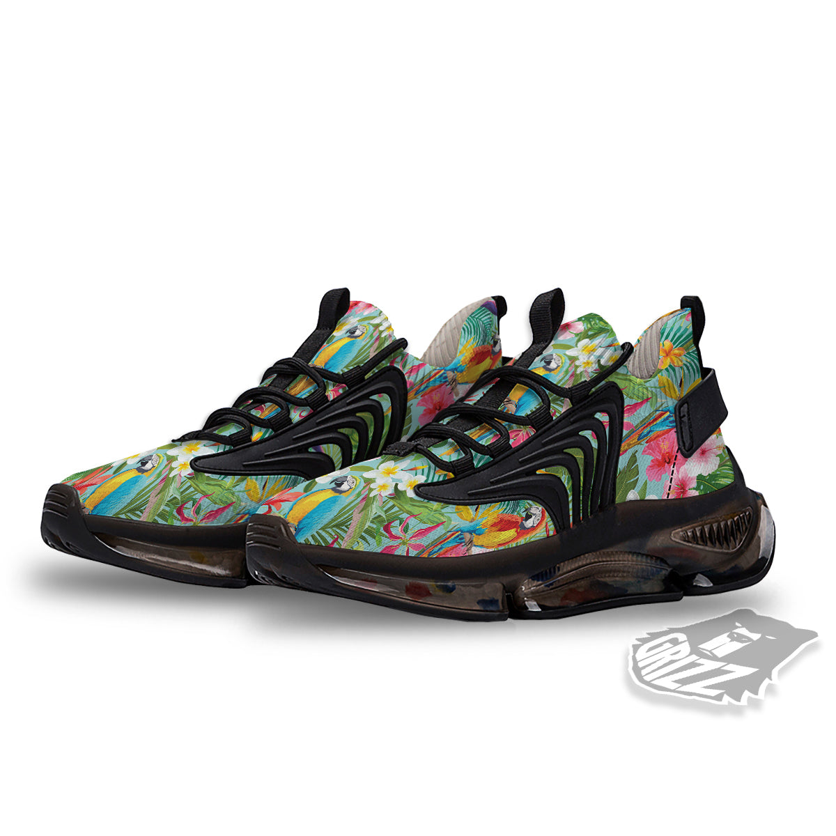 Parrot Tropical Print Pattern Black Gym Shoes-grizzshop