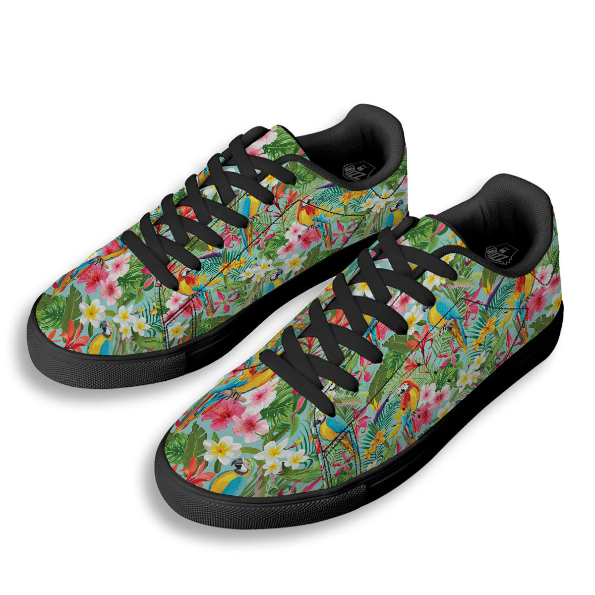 Parrot Tropical Print Pattern Black Low Top Sneakers-grizzshop
