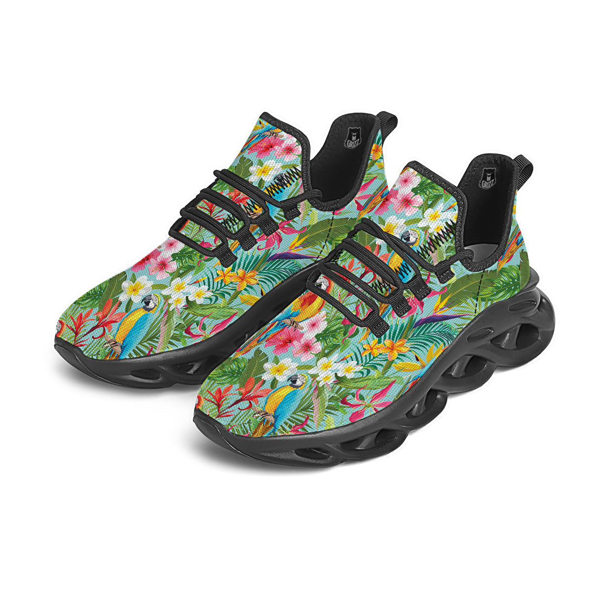 Parrot Tropical Print Pattern Black Running Shoes-grizzshop