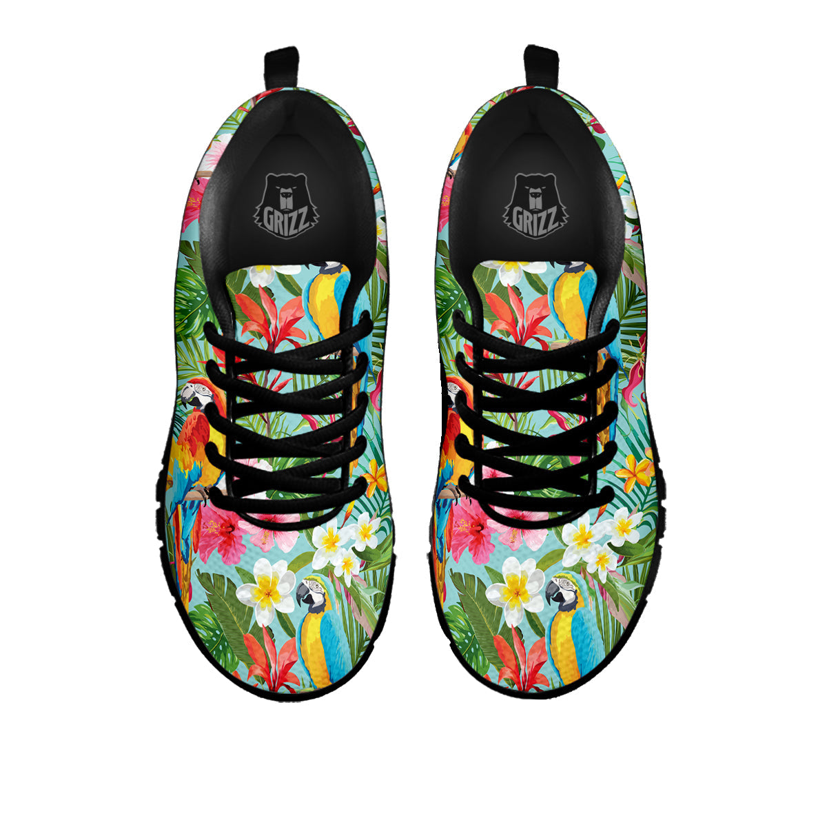 Parrot Tropical Print Pattern Black Sneaker-grizzshop