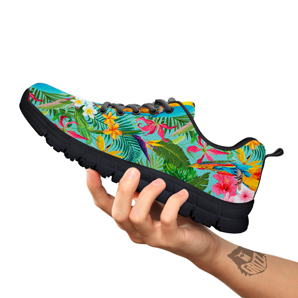 Parrot Tropical Print Pattern Black Sneaker-grizzshop